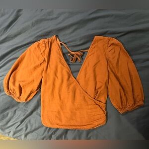 Abercrombie & Fitch Orange Linen-blend blouse size XS.